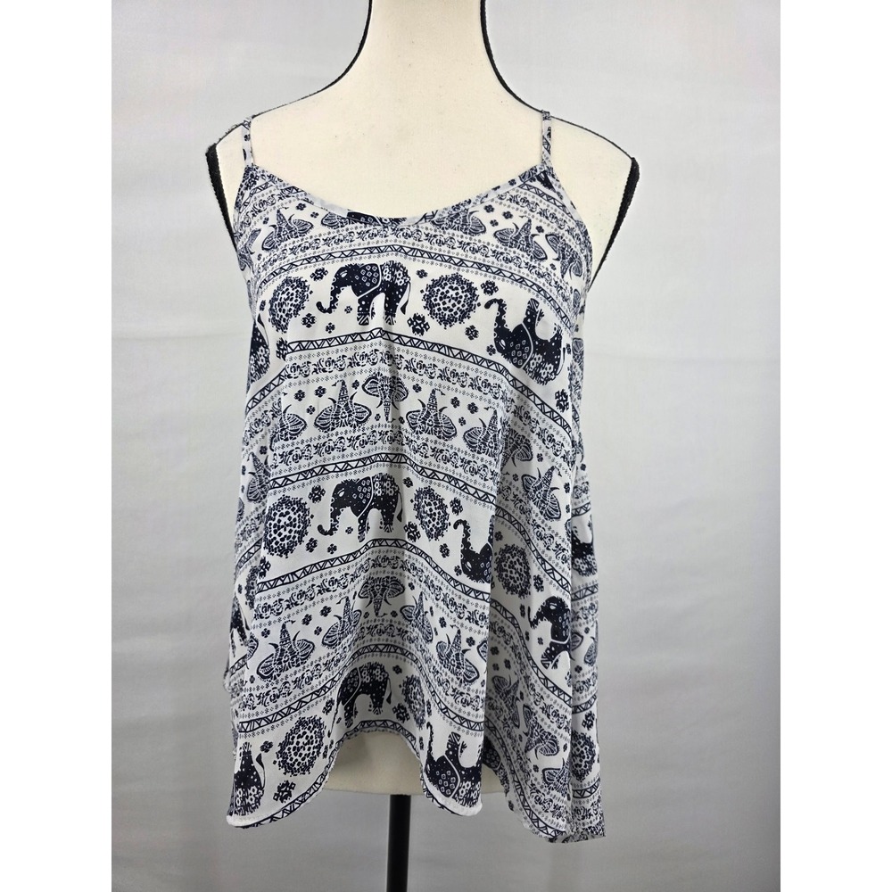 Sienna Sky Navy White Elephant Print Strappy T-Back Cami Tank Top Size M